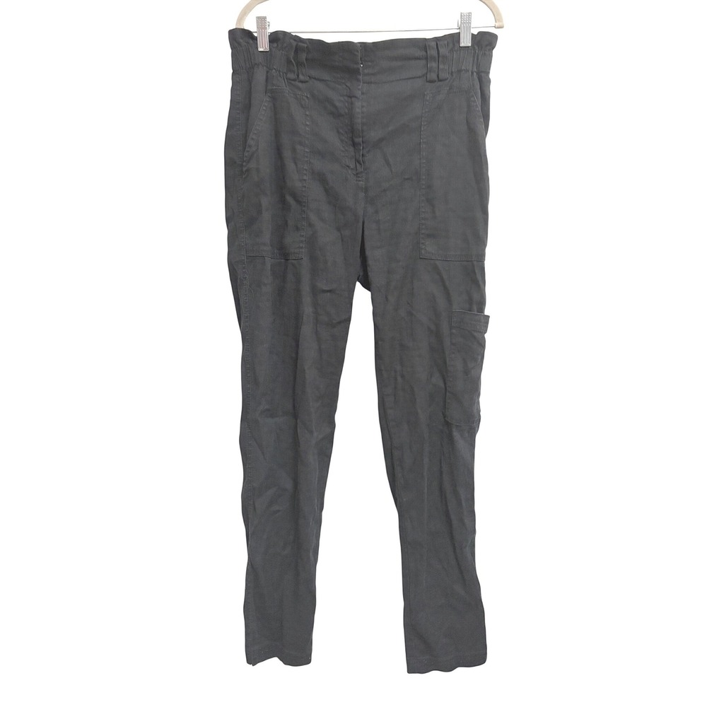 Elevenses Anthropologie Black Linen Blend Cargo Pants Medium
